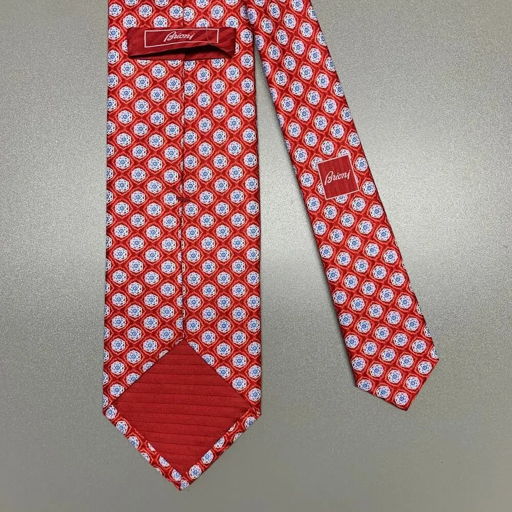 BRIONI Red White Floral Silk Tie